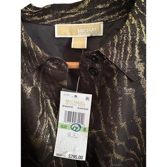 Michael Kors Size 8 Metallic Animal Print Shift Dress Short Sleeve Black Gold - Picture 5 of 9